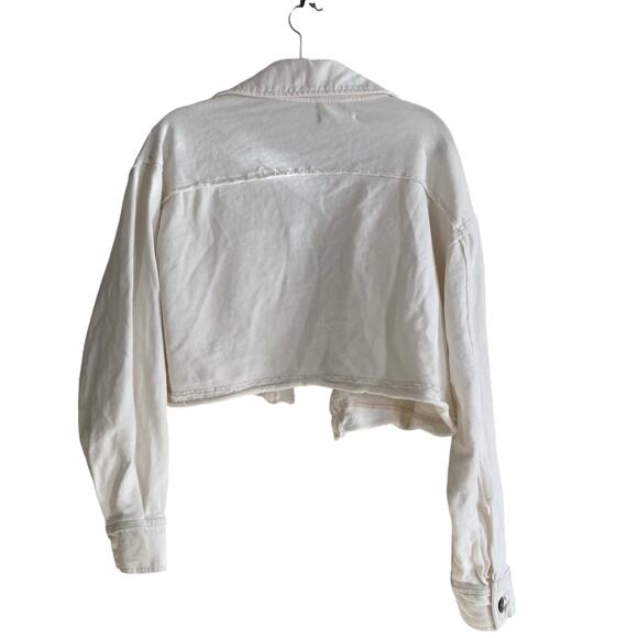 Womens We The Free Saturday White Taupe Cropped Distressed Shacket Size Small - Picture 4 of 16